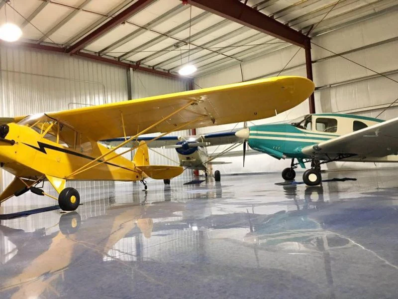 Classic Aircraft Hangar — Camas, WA — Ocean Blue Stain · Glass Finish
