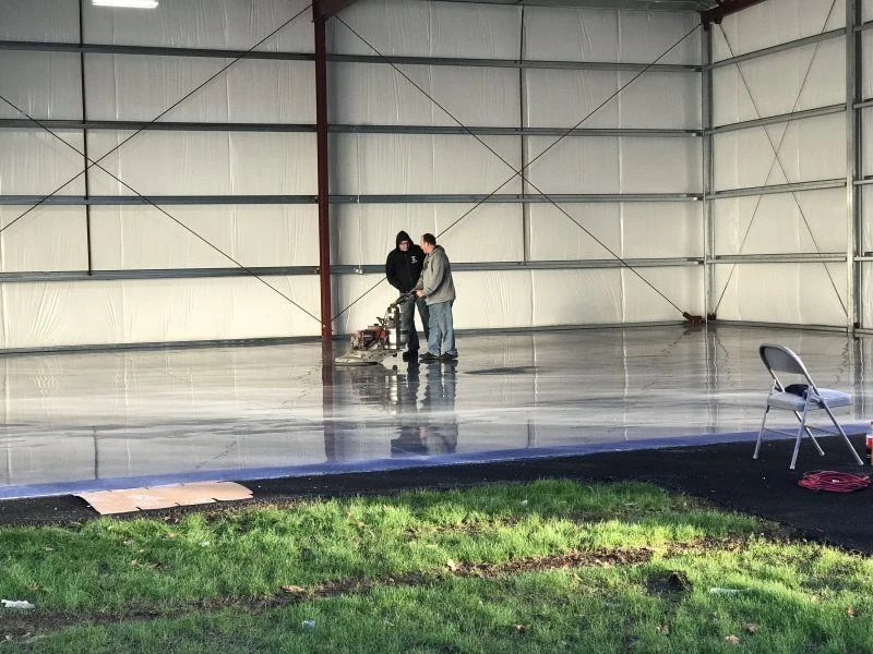 Aircraft Hangar — Blue Stain Detail — Camas, WA — Ocean Blue Stain · Glass Finish